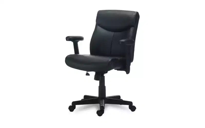 Sedia da ufficio in pelle, supporta fino a 125 kg, sedile/schienale nero, base nera