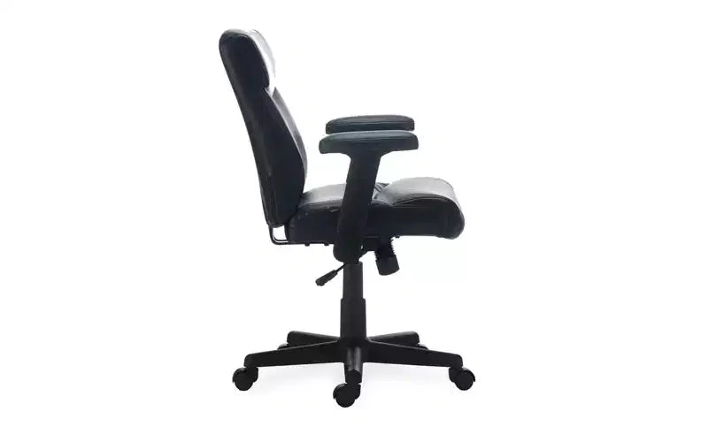 Sedia da ufficio in pelle, supporta fino a 125 kg, sedile/schienale nero, base nera