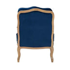 Poltrona accentuata in tessuto tradizionale blu navy e legno di quercia francese marrone