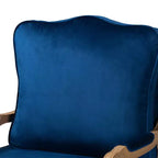 Poltrona accentuata in tessuto tradizionale blu navy e legno di quercia francese marrone