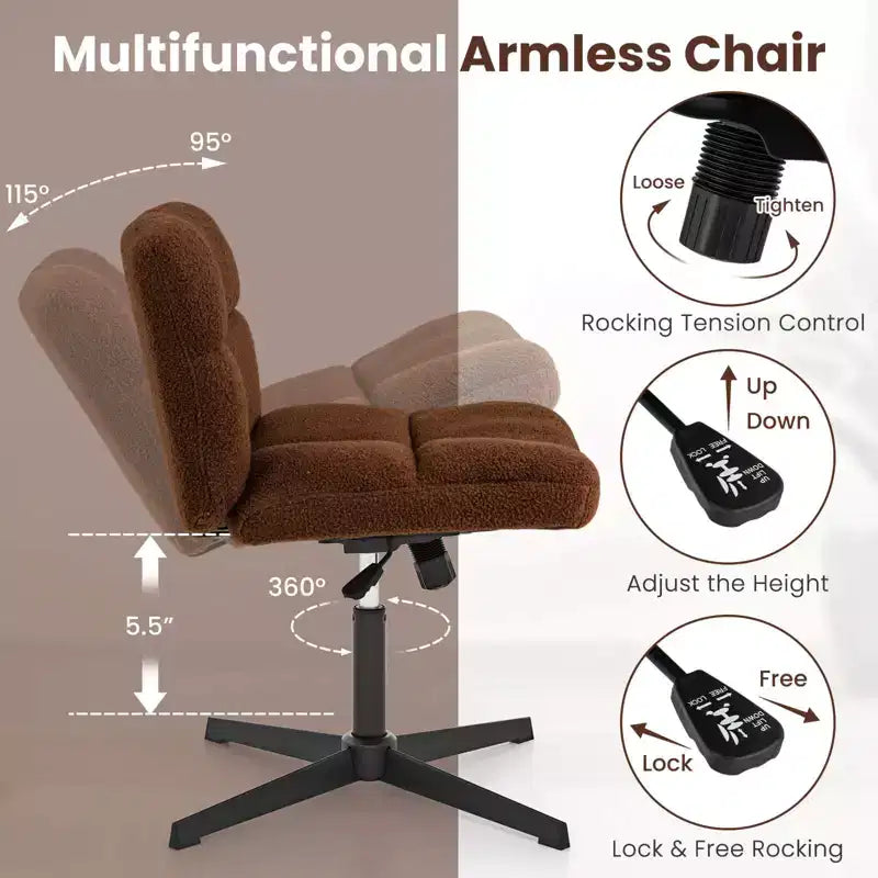 Sedia da scrivania senza braccioli moderna girevole con altezza regolabile, grigio/marrone/beige