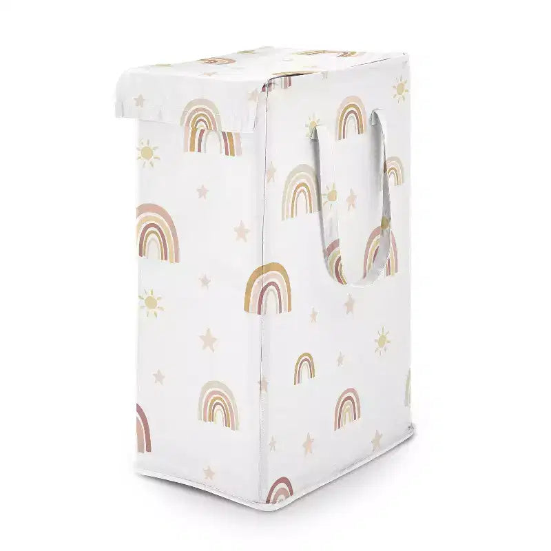 Sweet Jojo Designs Girl Foldable Laundry Hamper with Handles Boho Rainbow Pink Yellow and Beige