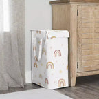 Cesto portabiancheria pieghevole per bambina con manici, motivo arcobaleno boho, rosa, giallo e beige
