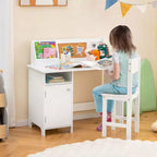 Scrivania per bambini con sedia, lavagna, pennarello, cassetti, armadietto contenitore, viola/bianco