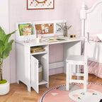 Scrivania per bambini con sedia, lavagna, pennarello, cassetti, armadietto contenitore, viola/bianco