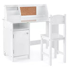 Scrivania per bambini con sedia, lavagna, pennarello, cassetti, armadietto contenitore, viola/bianco