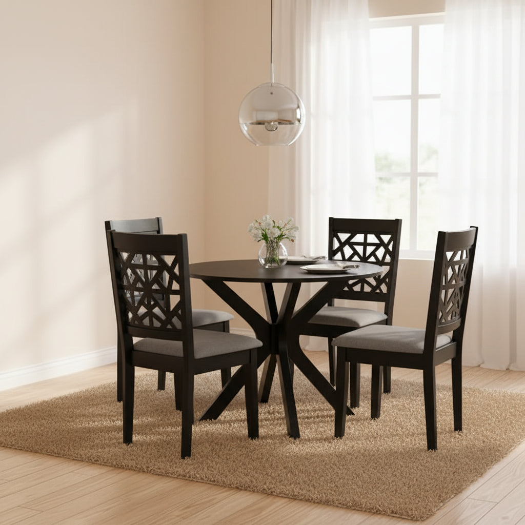 Set da pranzo moderno in tessuto e legno