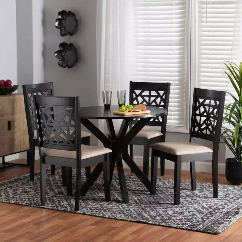 Set da pranzo moderno in tessuto e legno