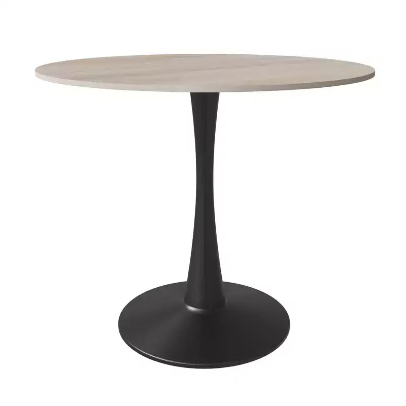 Tavolo da pranzo rotondo da 35 pollici con piano in pietra sinterizzata, tavolino da caffè e robusta base a piedistallo in acciaio nero per cucina e piccoli spazi