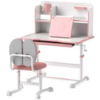 Set scrivania e sedia per bambini, scrivania e sedia per bambini regolabili in altezza con piano inclinabile, cassetto portaoggetti e leggio