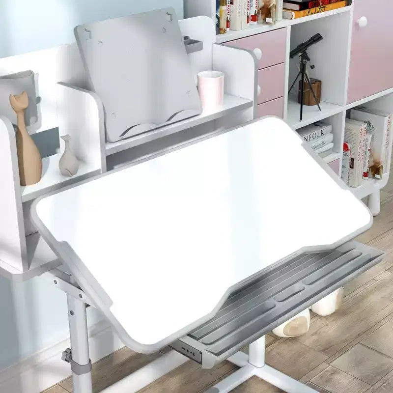 Set scrivania e sedia per bambini, scrivania e sedia per bambini regolabili in altezza con piano inclinabile, cassetto portaoggetti e leggio