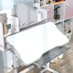 Set scrivania e sedia per bambini, scrivania e sedia per bambini regolabili in altezza con piano inclinabile, cassetto portaoggetti e leggio