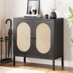Mobile Buffet, Madia in Rattan con Ante e Ripiani, Credenza per Soggiorno, Sala da Pranzo, Corridoio