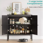 Mobile Buffet, Madia in Rattan con Ante e Ripiani, Credenza per Soggiorno, Sala da Pranzo, Corridoio