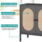 Mobile Buffet, Madia in Rattan con Ante e Ripiani, Credenza per Soggiorno, Sala da Pranzo, Corridoio