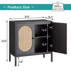 Mobile Buffet, Madia in Rattan con Ante e Ripiani, Credenza per Soggiorno, Sala da Pranzo, Corridoio